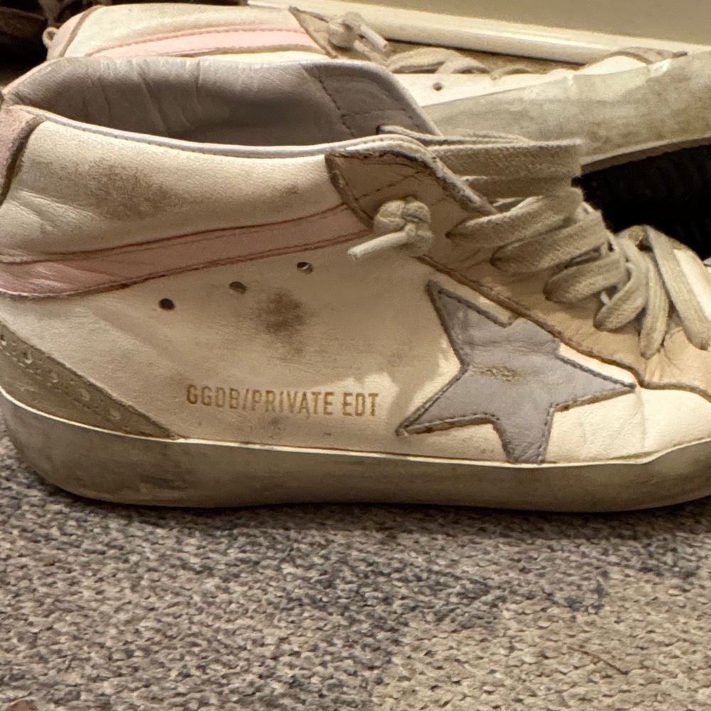 Golden Goose Cream and Pink Sneakers with box and bag